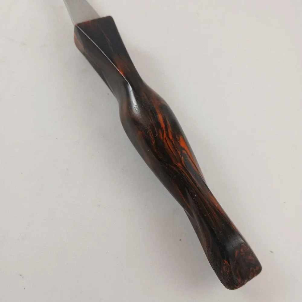 CUTCO Carving Meat Fork Two Tines Orange Brown Swirl Plastic Handle Vintage